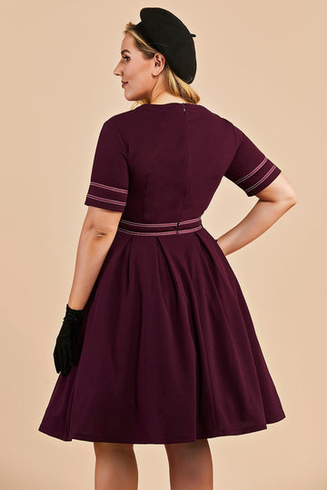 Burgundy vintage mais tamanho vestido com mangas